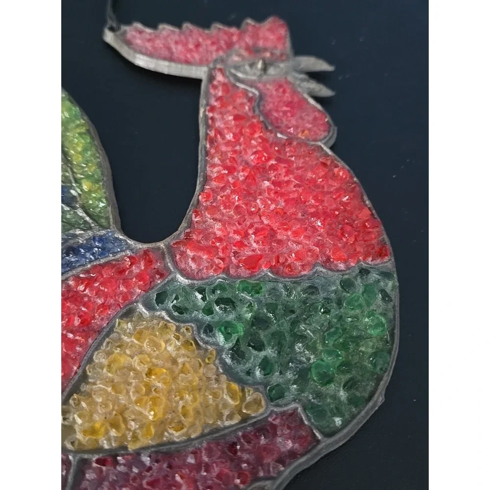 Rooster Stained Glass Window Panel Sun‎ Catcher Chiken Hanging Decor Farmhouse